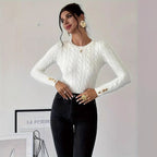 Damen Strickpullover mit Zopfmuster und Knopfdetails R&B