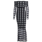 Damen Elegantes Maxikleid mit schulterfreiem Design und Punkten R&B
