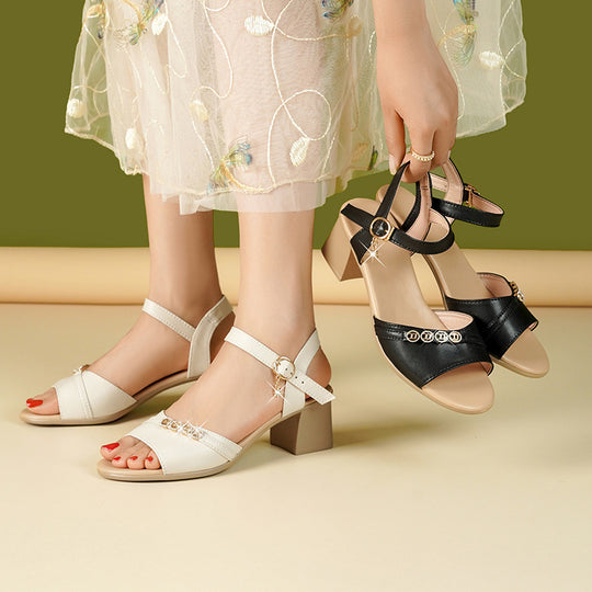 Damen Elegante Riemchen Sandaletten mit dekorativem Schmuckdetail und bequemem Blockabsatz R&B