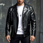 Herren Kunstleder Motorradjacke mit Reißverschluss R&B
