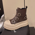 Damen Chunky Stiefel mit verstellbaren Schnallen und rutschfester Sohle R&B