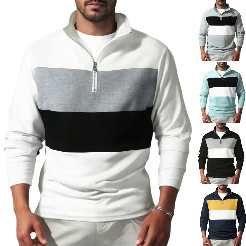 Herren sportlicher Pullover mit Stehkragen und Reißverschluss R&B