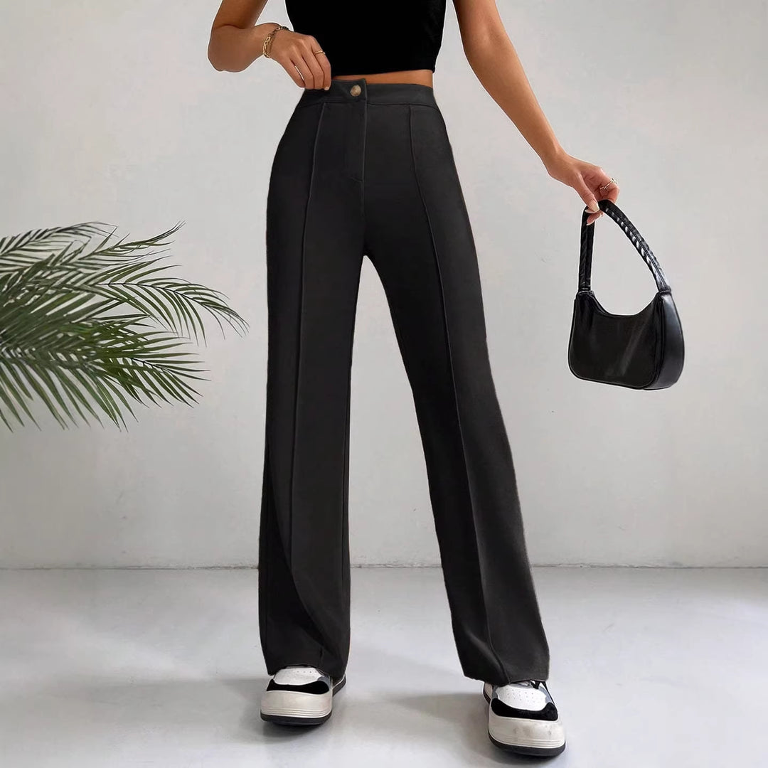 Damen Elegante High-Waist Hose mit seitlichen Nähten und schmalem Schnitt R&B