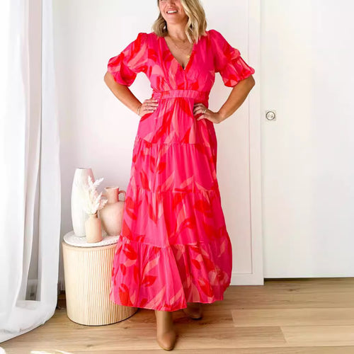 Damen Maxikleid mit voluminösen Ärmeln und schwingendem Saum Heidi-Mode