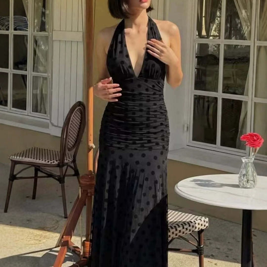 Damen Elegantes Maxikleid mit tiefem V-Ausschnitt und filigranen Rüschen R&B