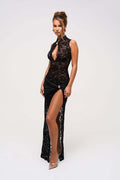 Damen Elegantes Spitzenkleid mit tiefem V-Ausschnitt und drapiertem Saum R&B