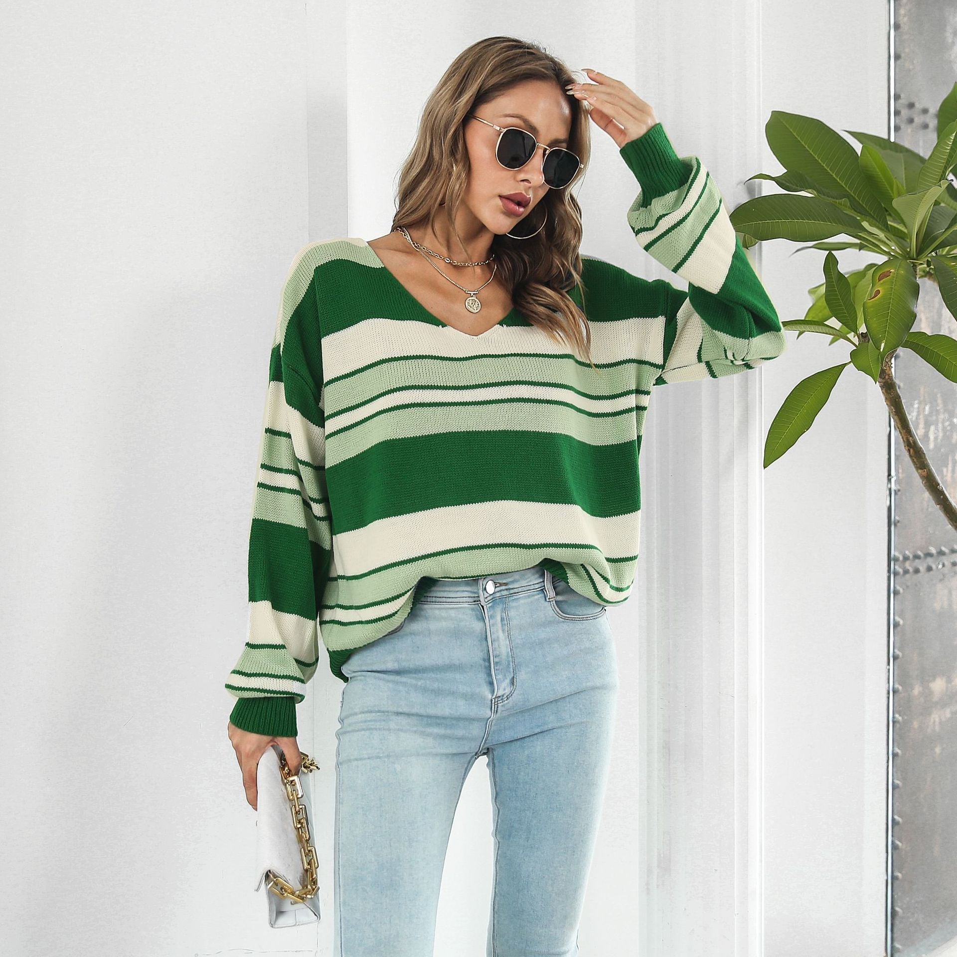 Damen Strickpullover mit modischem Streifenmuster und lässigem Schnitt R&B