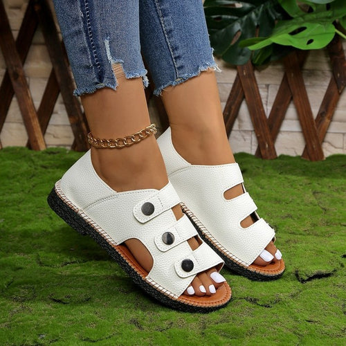Damen Komfortable Riemchen-Sandalen mit moderner Knopf-Applikation R&B