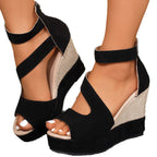 Damen Wedge-Sandaletten mit buntem Marmormuster und verstellbarem Riemen R&B