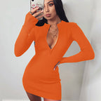 Damen Körperbetontes Strickkleid mit tiefem V-Ausschnitt und langen Ärmeln R&B