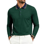 Herren nan langärmliges Piqué-Poloshirt mit Kontrastkragen und Dreiknopfleiste R&B