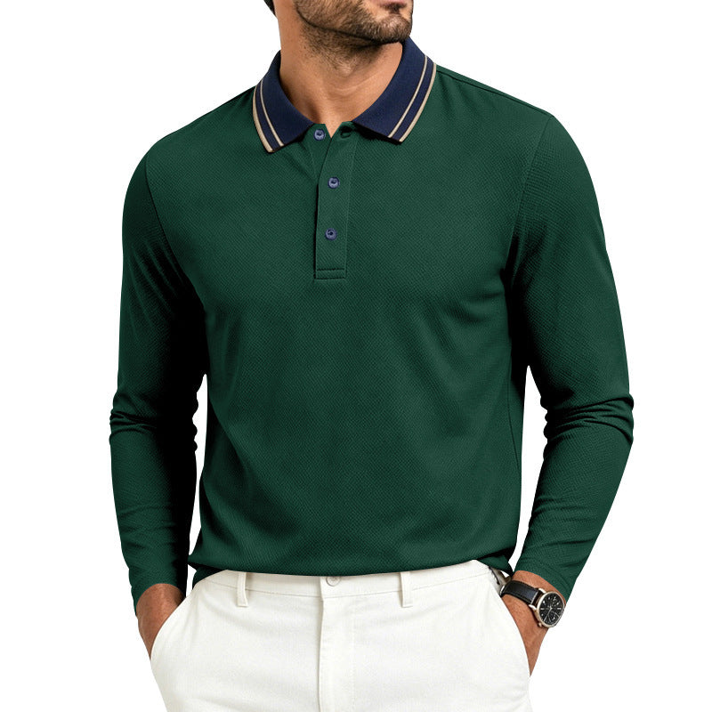 Herren nan langärmliges Piqué-Poloshirt mit Kontrastkragen und Dreiknopfleiste R&B