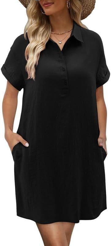Damen lässiges Hemdkleid mit Knopfleiste und Seitentaschen R&B