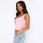 Damen figurbetontes Crop-Top mit breiten Trägern und V-Ausschnitt R&B