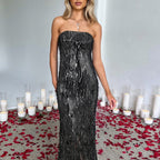 Damen Glamouröses Langarmkleid mit Paillettenverzierung R&B