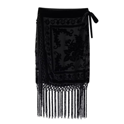 Damen Wickelrock mit eleganter Fransenverzierung und floralem Muster R&B