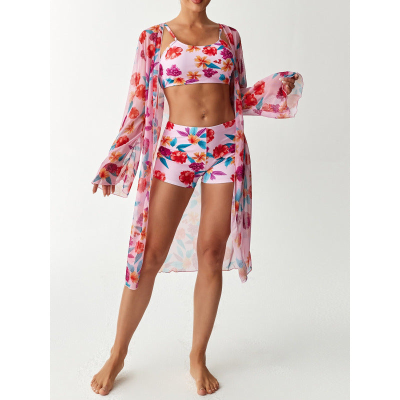 Damen Strandüberwurf mit floralem Design und hohem Schnitt R&B