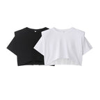 Damen Crop-T-Shirt mit eleganter Spitzenunterlage R&B