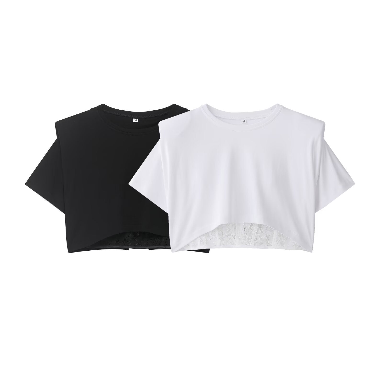 Damen Crop-T-Shirt mit eleganter Spitzenunterlage R&B