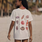 Damen lässiges T-Shirt mit maritimem Muschel-Print und lockerer Passform R&B