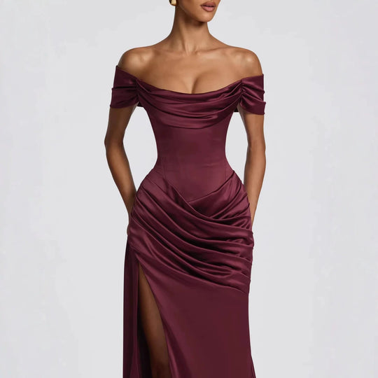 Damen Elegantes Off-Shoulder-Maxikleid mit seitlichem Schlitz R&B
