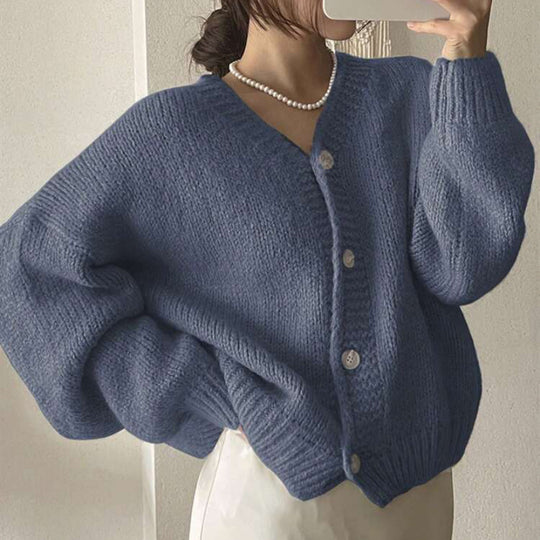 Damen Strickjacke mit tiefem V-Ausschnitt und sanfter Struktur R&B