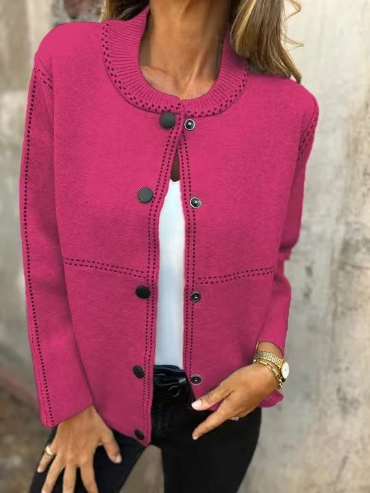 Damen Lockere Strickjacke mit Knöpfen und dekorativen Nähten R&B