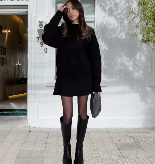 Damen Strickkleid mit voluminösen Ärmeln und lässigem Schnitt R&B