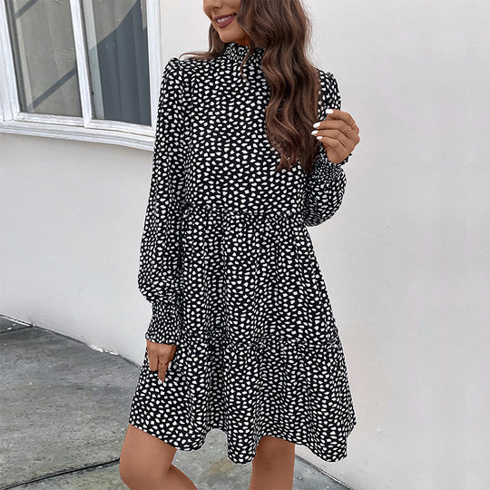 Damen lässiges Kleid mit gerafftem Design und eleganten Puffärmeln R&B