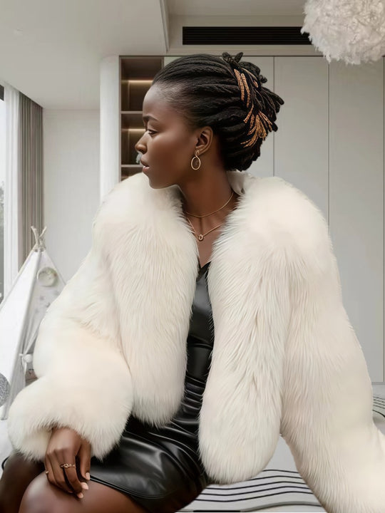 Damen Fleece Kunstpelzmantel R&B