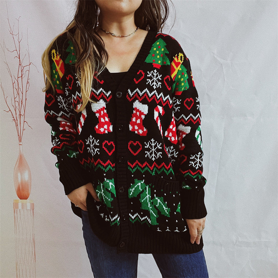 Damen Weihnachts-Strickjacke mit festlichem Design und knöpfbarem Schnitt R&B
