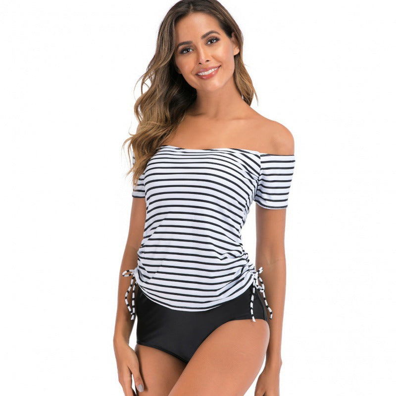 Damen Off-Shoulder Badeoberteil mit hohem Bund R&B