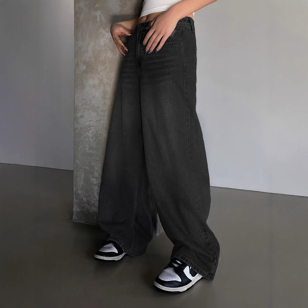 Damen Weite Denim-Hose mit hohem Bund und bequemer Passform R&B