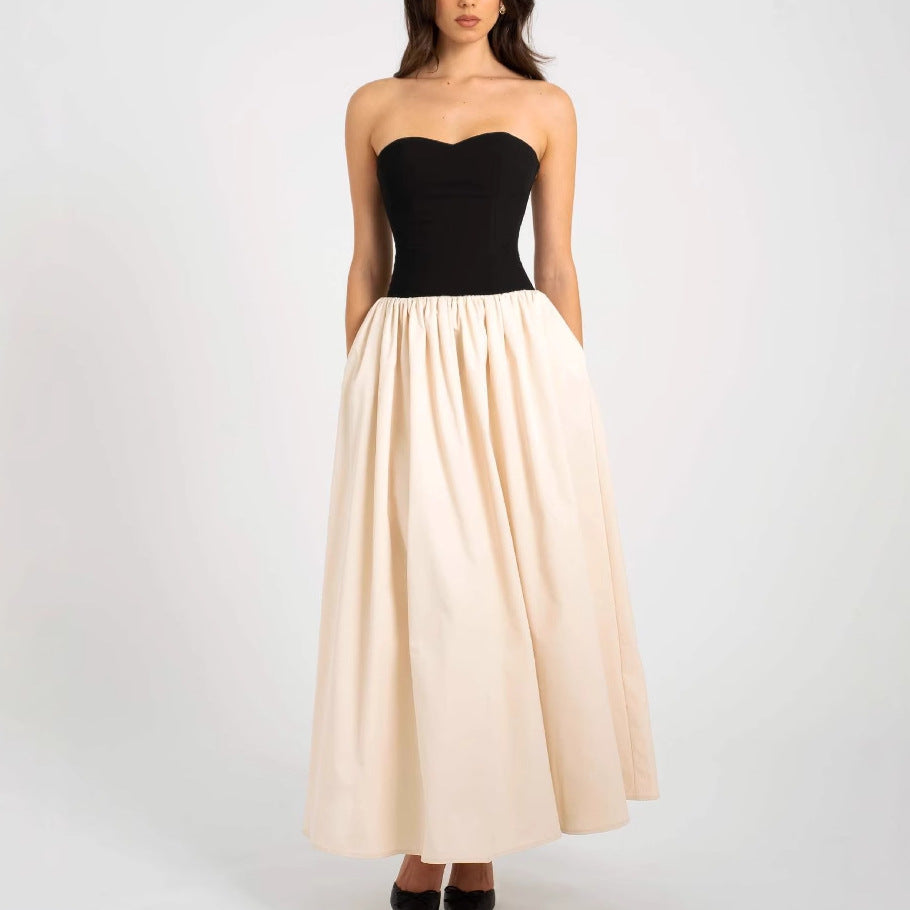Damen Elegantes Maxikleid mit herzförmigem Ausschnitt und geschmeidigem Rock R&B