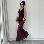 Damen Elegantes Maxikleid mit tiefem V-Ausschnitt und taillierendem Schnitt R&B