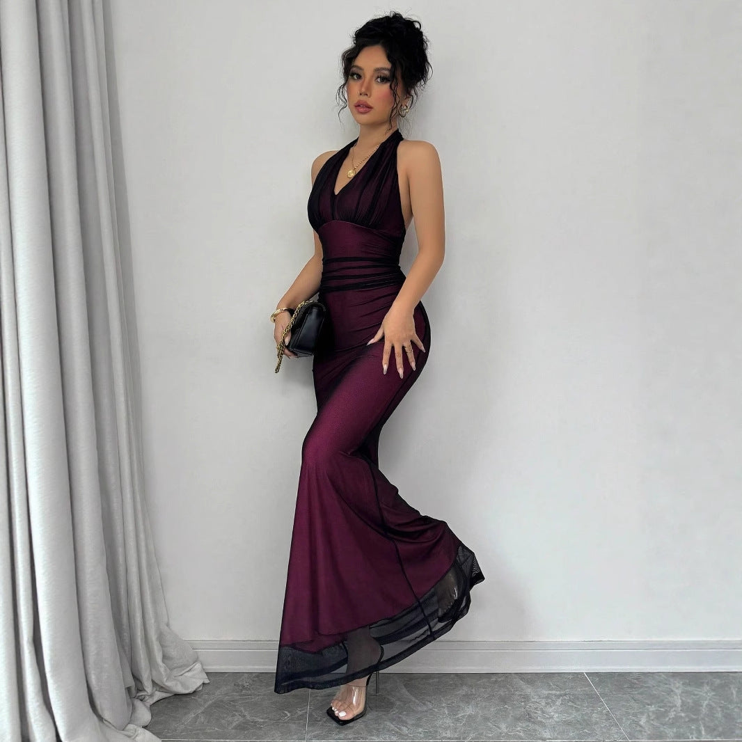 Damen Elegantes Maxikleid mit tiefem V-Ausschnitt und taillierendem Schnitt R&B