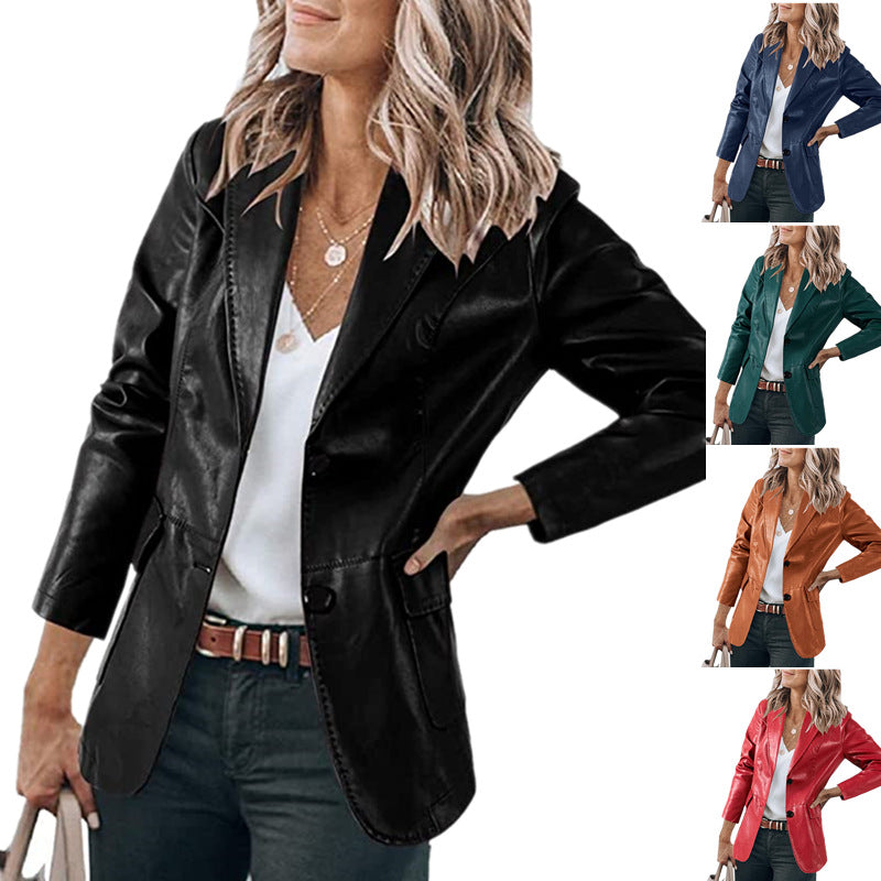 Damen elegante Blazerjacke im zeitlosen Design mit glänzender Oberfläche R&B