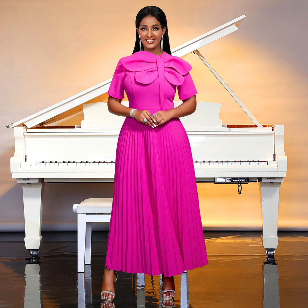 Damen Elegantes Midikleid mit voluminösem Schleifenakzent R&B