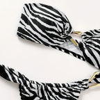 Damen Bandeau-Bikini-Set mit elegantem Streifenmuster und modischem Goldakzent R&B