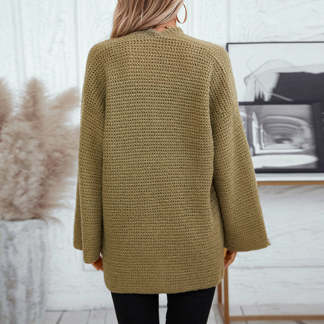 Damen luftige Strickjacke mit großen Taschen und offenen Ärmeln R&B