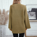 Damen luftige Strickjacke mit großen Taschen und offenen Ärmeln