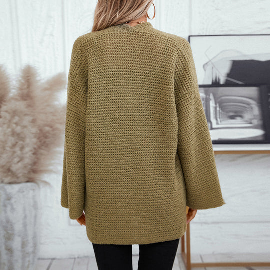 Damen luftige Strickjacke mit großen Taschen und offenen Ärmeln R&B