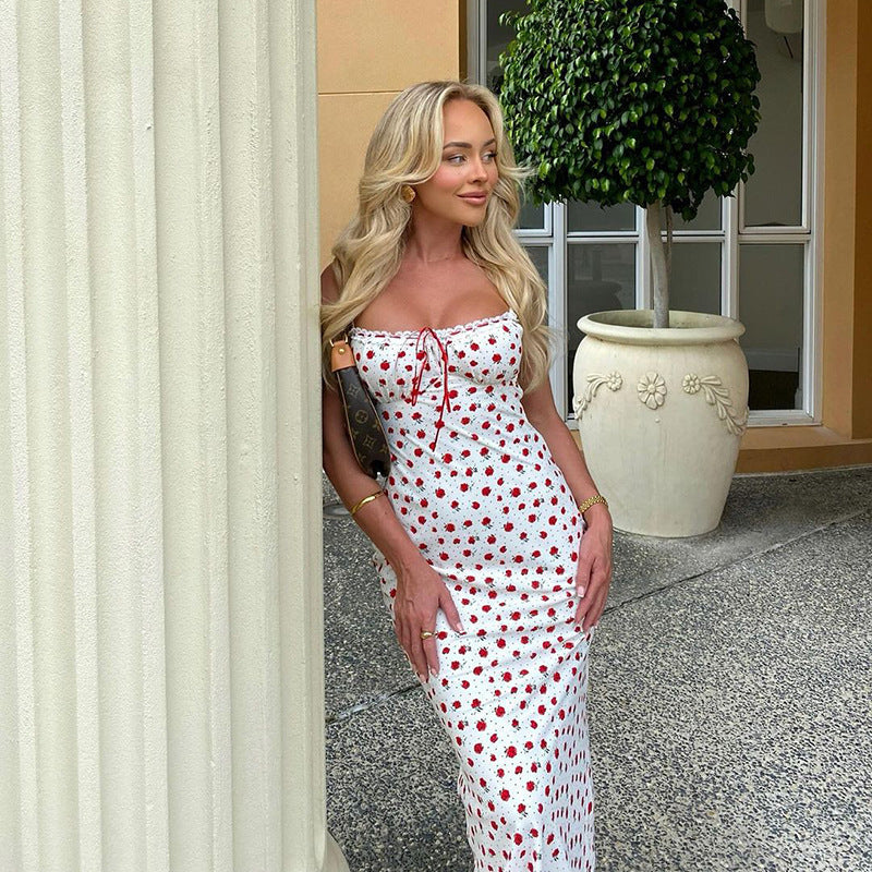 Damen Maxikleid mit zartem floralen Muster und raffinierten Rüschendetails R&B
