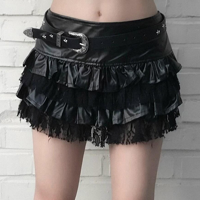 Damen Minirock mit Rüschendetails und Spitzenakzenten R&B