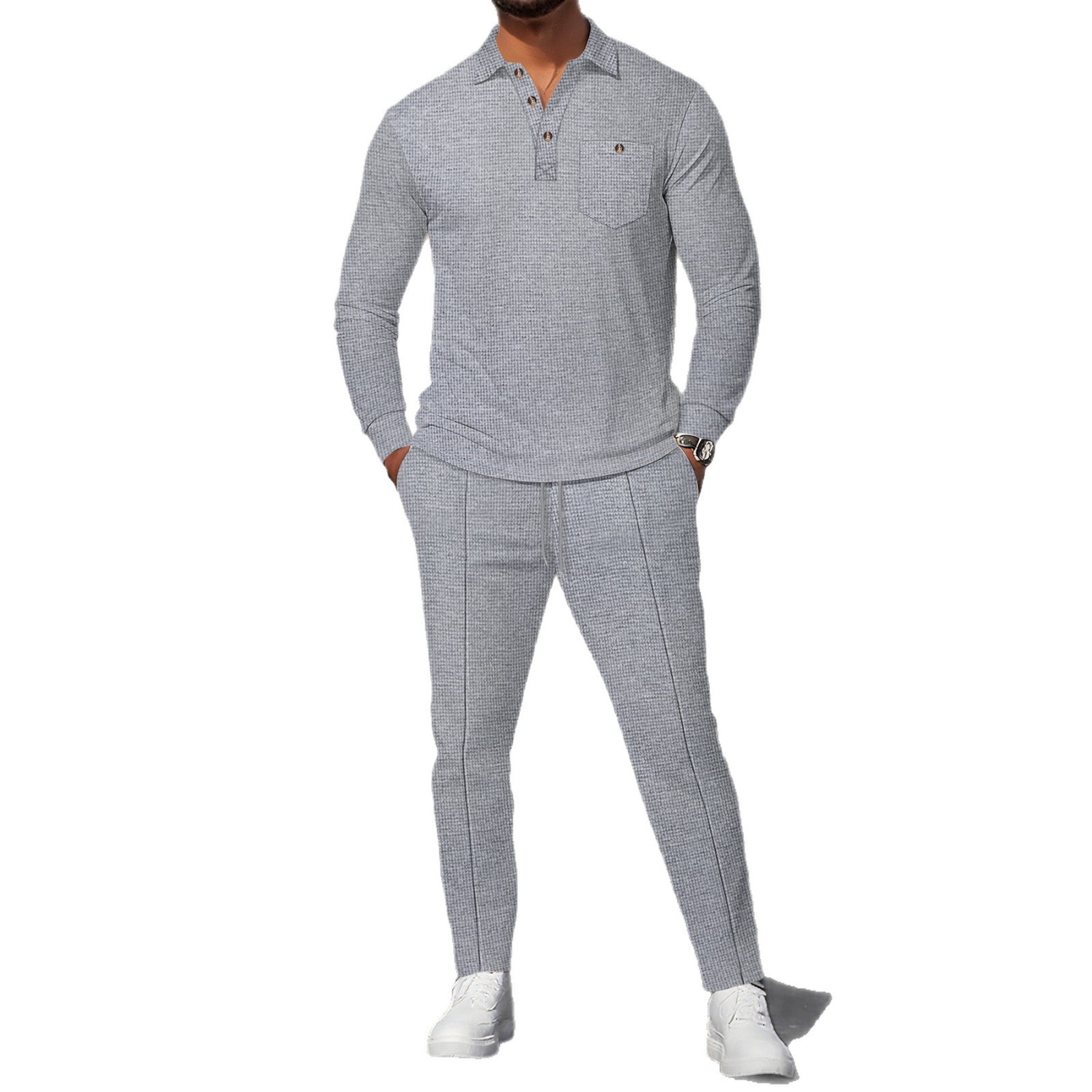 Herren eleganter Freizeitanzug mit strukturiertem Oberteil und modischen Hosen R&B