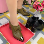 Damen nan elegante Pumps mit spitzer Metallkappe, dekorativer Schleife, seitlichem Reißverschluss und mittelhohem Blockabsatz R&B