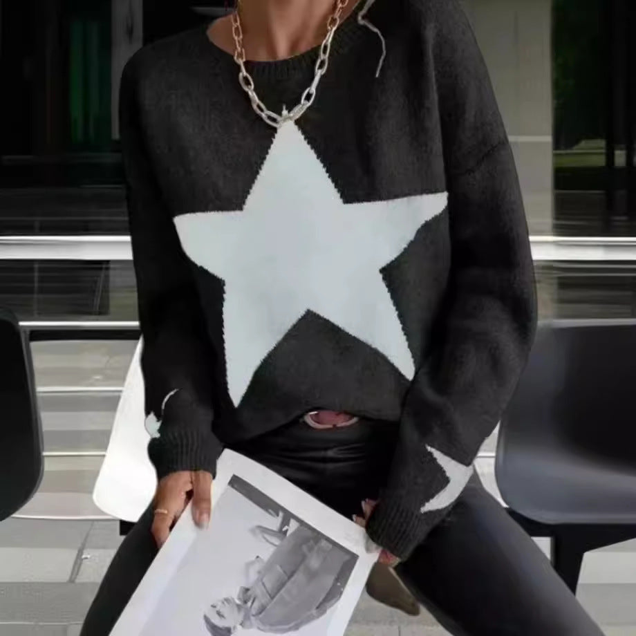 Damen Modischer Strickpullover mit Sternenmuster R&B
