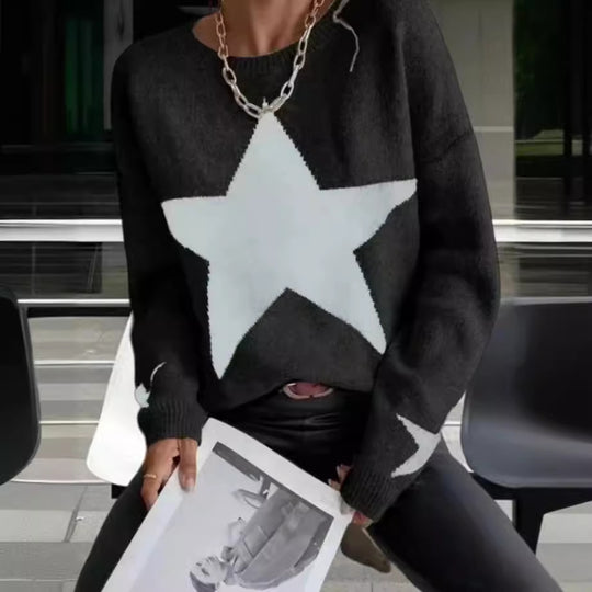Damen Modischer Strickpullover mit Sternenmuster R&B