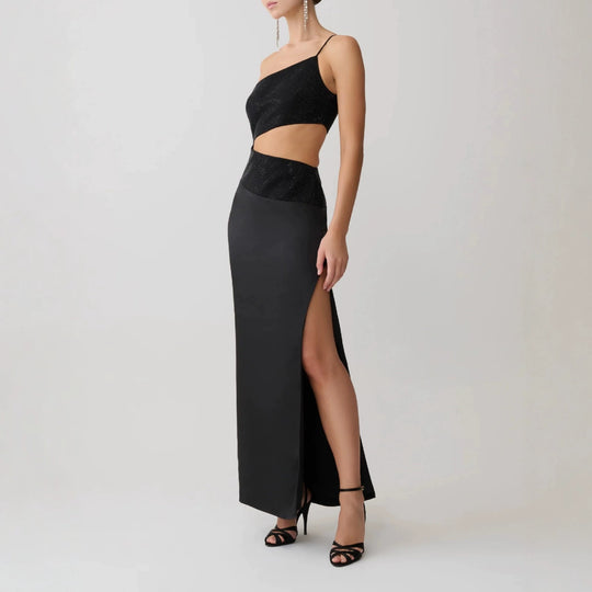 Damen Elegantes Maxikleid mit asymmetrischem Schnitt und raffiniertem Cut-Out R&B