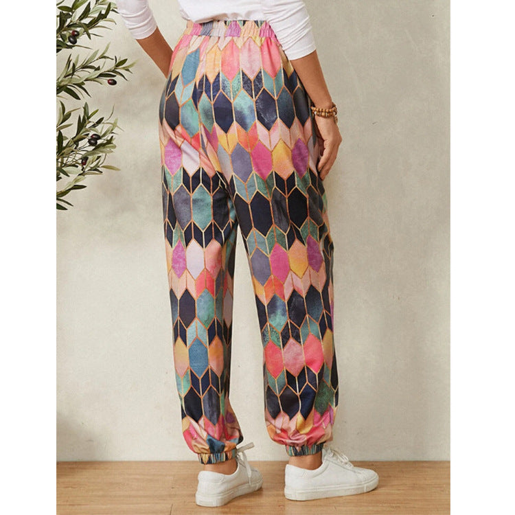 Damen Freizeithose mit modernem geometrischen Muster und elastischem Bund R&B